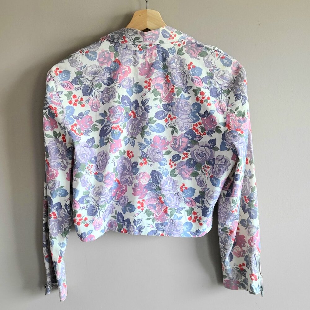 Vintage Atmosphere 100% cotton cropped floral jacket design asymmetrical zipper. - Picture 2 of 11
